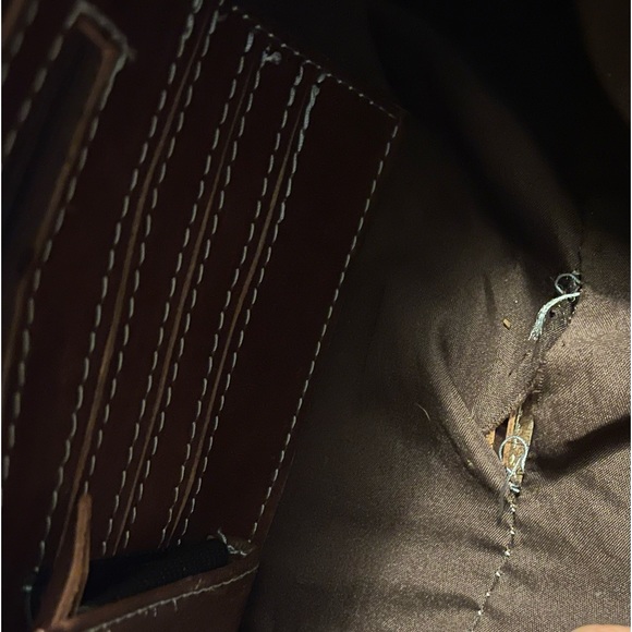 Leaders in Leather VTG Made in Paraguay Dark Brown/Aqua hand tooled Leather bag - Picture 11 of 13